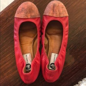 Lanvin Cap Toe Ballerina Flats Lizard Embossed 38